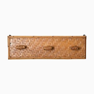 French Riviera Three Hook Coat Rack in Wicker, Rattan and Bamboo, Italy, 1960s