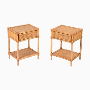 French Riviera Nightstands in Rattan, Bamboo and Wicker, Italy, 1970s, Set of 2