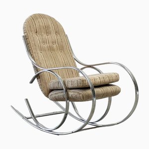 Upholstered Chrome Rocking Chair, 1970s