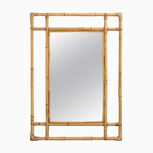 Miroir Mural Rectangulaire Mid-Century en Bambou et Rotin, 1970s