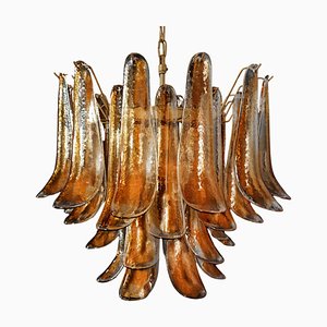 Lampadario a forma di petalo in vetro di Murano ambrato, Italia