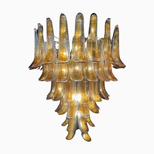 Lámpara de araña italiana de pétalos de cristal de Murano ámbar