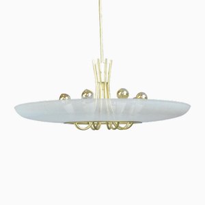Large Mid-Century Brass and Glass Ceiling Light, 1960s