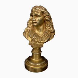 Busto de Molière de bronce dorado sobre base de ducha, siglo XIX