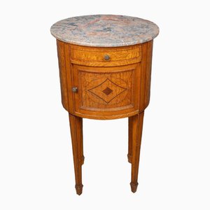 Late 19th Century Directoire Style Bedside Table in Kidney-Shaped Burl Marquetry