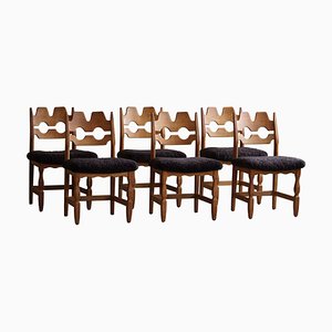 Razorblade Chairs in Oak and Lambswool attributed to Henning Kjærnulf, 1960s, Set of 6