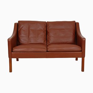 Two-Seater 2208 Sofa in Brown Leather by Børge Mogensen, 1980s