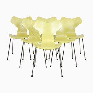 Vintage Yellow Grand Prix Chairs by Arne Jacobsen, Set of 6