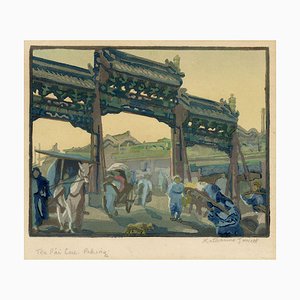 Katharine Jowett, Pai-Lou, Peking (Beijing, China), Anfang des 20. Jahrhunderts, Linoldruck
