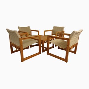 Diana Pine Wood Armchairs & Table by Karin Mobring for Ikea, 1970s, Set of 5