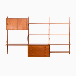 Libreria Mid-Century in teak a tre campate con cassettiera nello stile di Poul Cadovius, Danimarca, anni '60