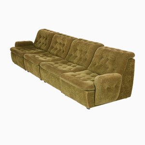 Modular Green Velvet Sofa, 1960s, Set of 4