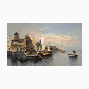 Jan Van De Helder, Petit Port Animé, Oil on Canvas, 20th Century