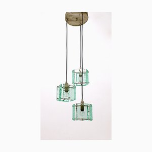 Lámpara colgante italiana vintage de tres luces atribuida a Zero Quattro, años 50