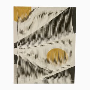 Panneau de sculpture en textile avec effet de vague et de relief dans les tons anthracite et jaune