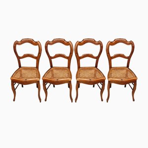 Antique Dining Chairs in Walnut with Webbing, 1890s, Set of 4