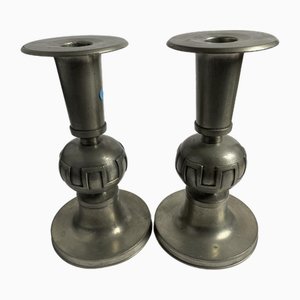 Art Deco Pewter Candleholders from Schröder Olsson, Set of 2
