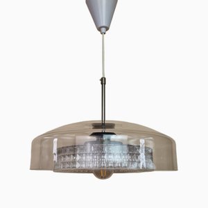 Lampe à Suspension avec Double Abat-Jour en Verre par Carl Fagerlund pour Orrefors, 1960s