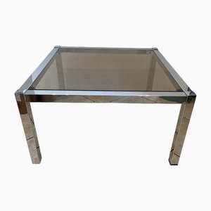 Square Coffee Table in Smoked Glass with Chromed Base, 1970s