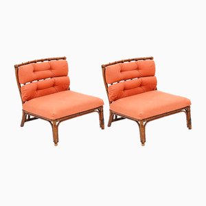 Rattan Armchairs with Cushions, 1970s, Set of 2