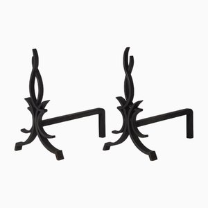 Wrought Iron Andirons by Raymond Subes, Set of 2