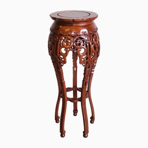 Hand Carved Round Teak Top Plant Stand