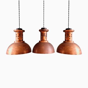 Vintage Industrial Copper Suspensions, Set of 3