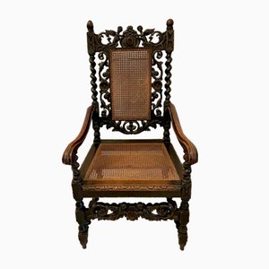 Large Antique Victorian Carved Oak Throne Chair, 1880
