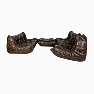 Leather Togo Seating Group by Michel Ducaroy for Ligne Roset, 1980s, Set of 4