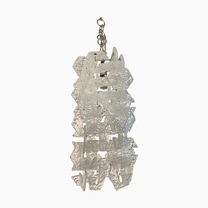 Lámpara de araña Mid-Century moderna de cristal de Murano esmerilado atribuida a Mazzega, años 70