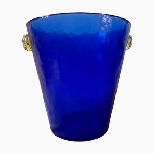 Vinoteca modernista de cristal de Murano azul y amarillo al estilo de Venini, años 80