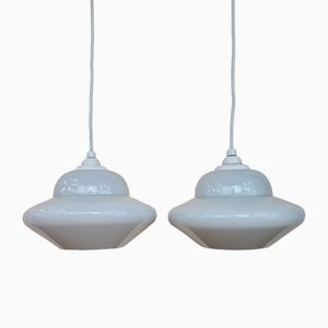 Danish Opaline Glass Pendant Lamps from Holmegaard, 1960s, Set of 2