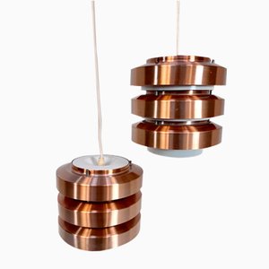 Copper and Metal Hanging Lamps from VEB Metalldrücker Halle, Germany, 1960s, Set of 2