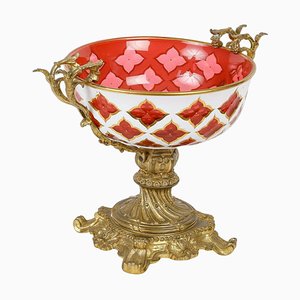 Bohemian Opaline Overlay and Gilt Bronze Bowl, 19th Century