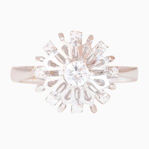 Vintage 18k White Gold Diamond Snowflake Ring, 1970s