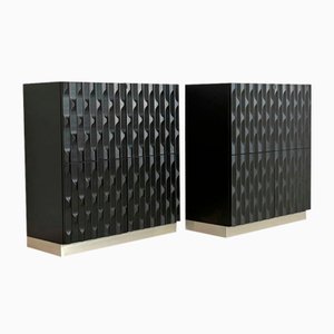 Brutalist Black Cabinets with Graphic Door Panels, 1970s, Set of 2