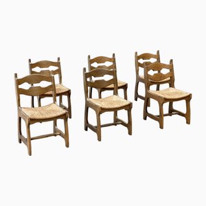 Brutalist Razorback Rattan Dining Chairs, 1980s, Set of 6