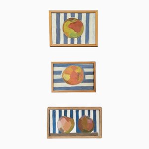 Apples & Stripes Still Life, Oil Paintings, Framed, Set of 3