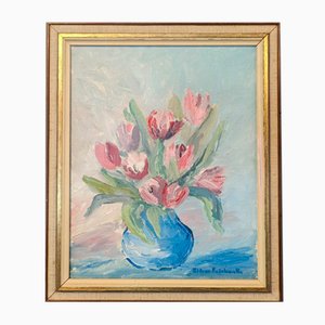 Tulipani in pastello, natura morta, pittura a olio, con cornice