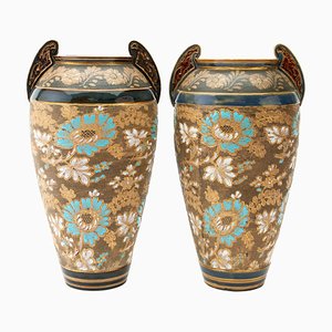 19th Century Enamelled Stoneware Vases from Doulton Lambeth, Set of 2