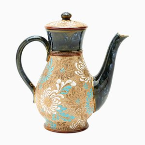 Enamelled Stoneware Lidded Teapot from Doulton Lambeth, 19th Century