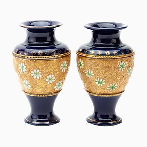 Enamelled Stoneware Vases from Doulton Lambeth, 19th Century, Set of 2