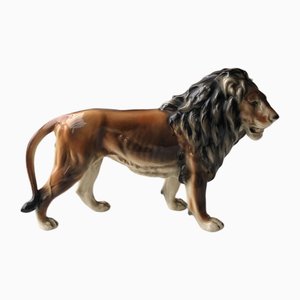 Escultura o estatua de león vintage de cerámica, años 50
