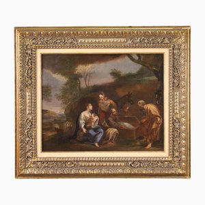 Artista italiano, Paisaje con escena familiar, 1760, óleo sobre lienzo