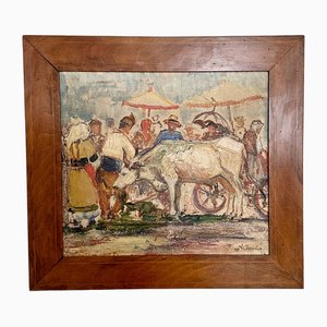 French Artist, Expressionist Scene, Oil Painting, 1941, Framed