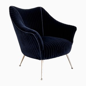 Fauteuil Mid-Century avec Pieds en Laiton en Velours, Italie, 1970s