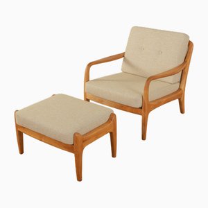 Armchair with Stool, 1960s, Set of 2