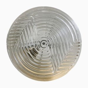 Portuguese Minimalist Clear Ribbed Glass Flush Mount Lamp with Bauhaus Pattern