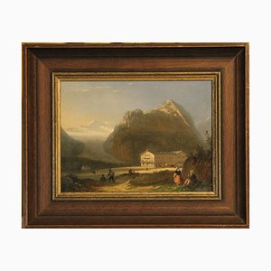Pieter Frederik Van Os, Mountain Resort, pintura al óleo, del siglo XIX, enmarcado