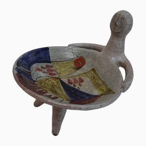 Scodella figurativa in ceramica di Jean Derval per Vallauris, anni '50